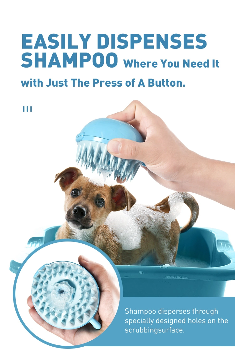 Ultra Soft Silicone Pins Dog Cat Bath Brush with Shampoo Dispenser